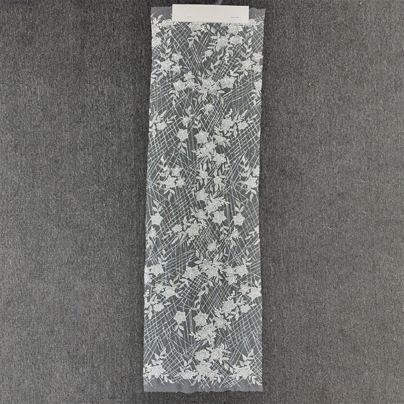 GCW-AU120855 | Sequin Geometric Grid Floral Tulle Lace | Art Deco Lattice Bridal Fabric